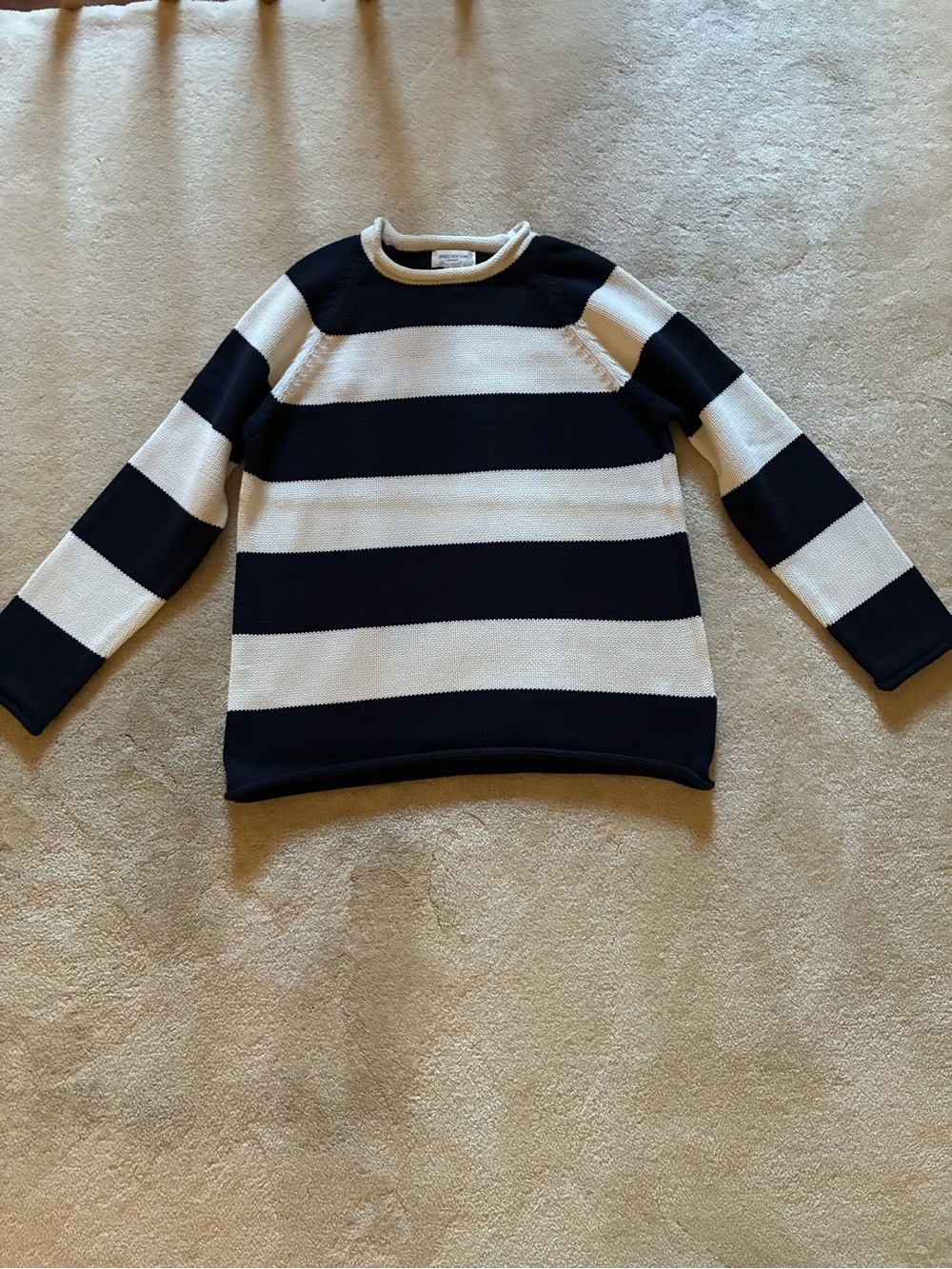 Jones New York Sport Navy and White Striped Crewneck Sweater